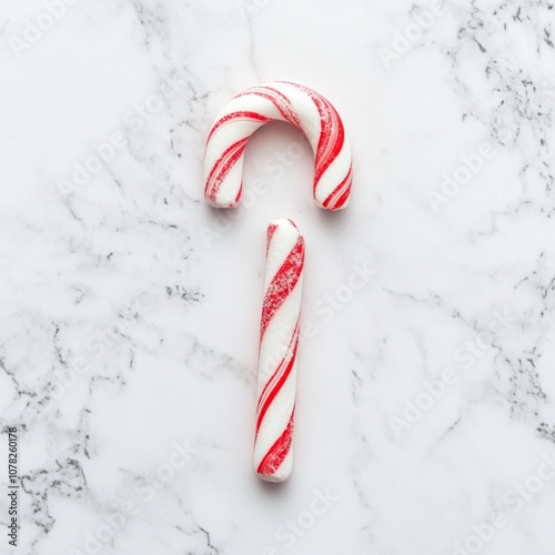 Festive candy cane with swirl pattern in red and white hues. AI generative photo