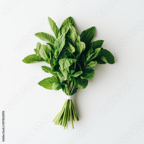 Mint leaf bunch, fresh green herb, aromatic and natural. AI generative photo