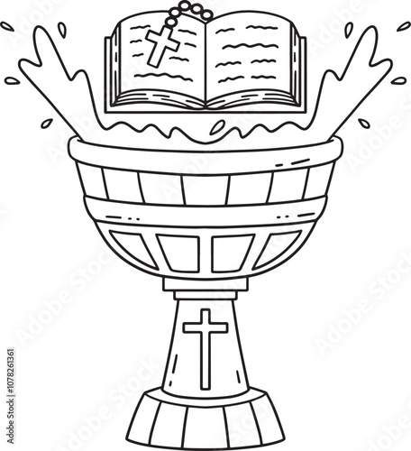 Baptism Font and Bible Isolated Coloring Page 