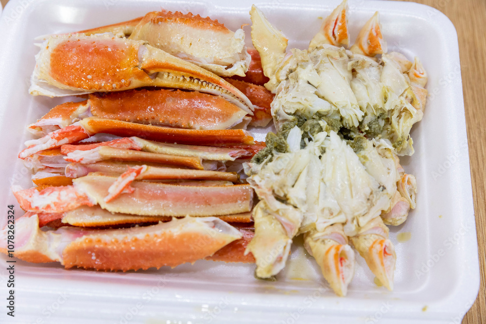 Korean crab food. Steamed snow crab Korean crab food. Steamed snow crab