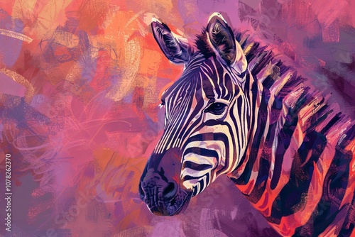 Vibrant Abstract Zebra Portrait Against Colorful Background â€“ Perfect for Wildlife Themes, Art Prints, or Creative Projects photo