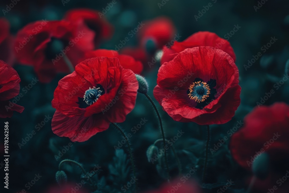 Obraz premium bunch of vibrant red anemone blooms in garden