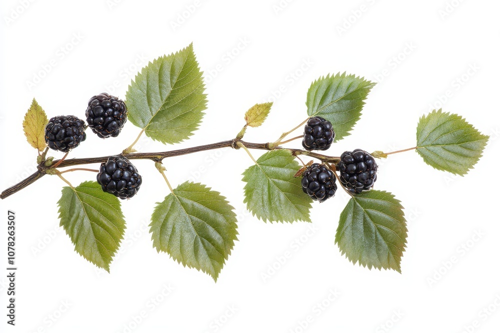 Closeup of a blackberry leaf against a white backdrop Closeup of a blackberry leaf against a white backdrop