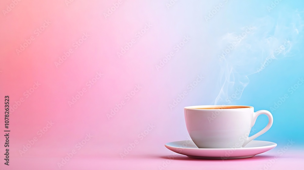 Enjoy a cozy moment with a freshly brewed cup of coffee on a colorful background Enjoy a cozy moment with a freshly brewed cup of coffee on a colorful background