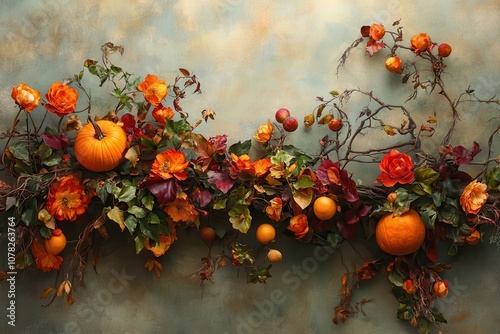 colorful fall blooms ivy gourds quince photo