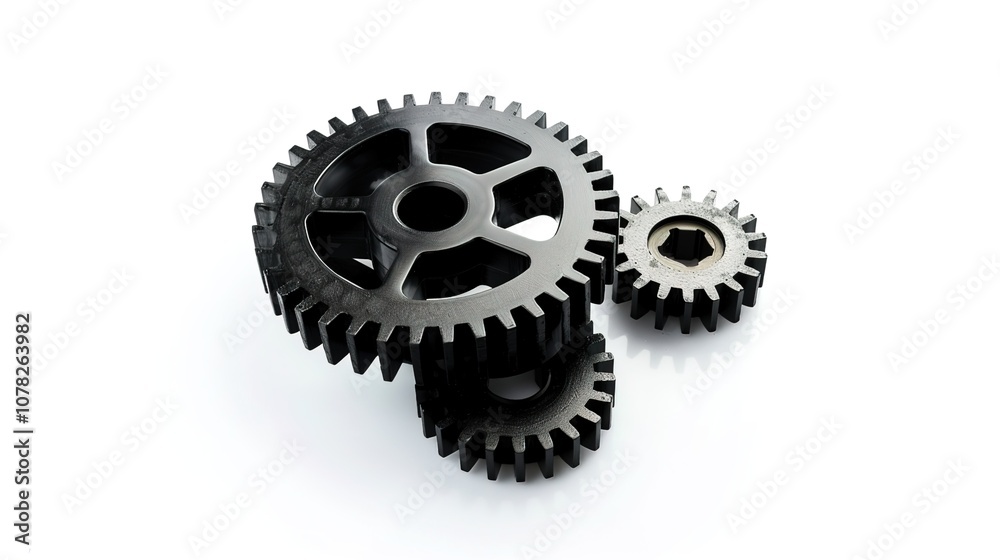 Striking Black Gears on White Background: A Mechanical Masterpiece Striking Black Gears on White Background: A Mechanical Masterpiece