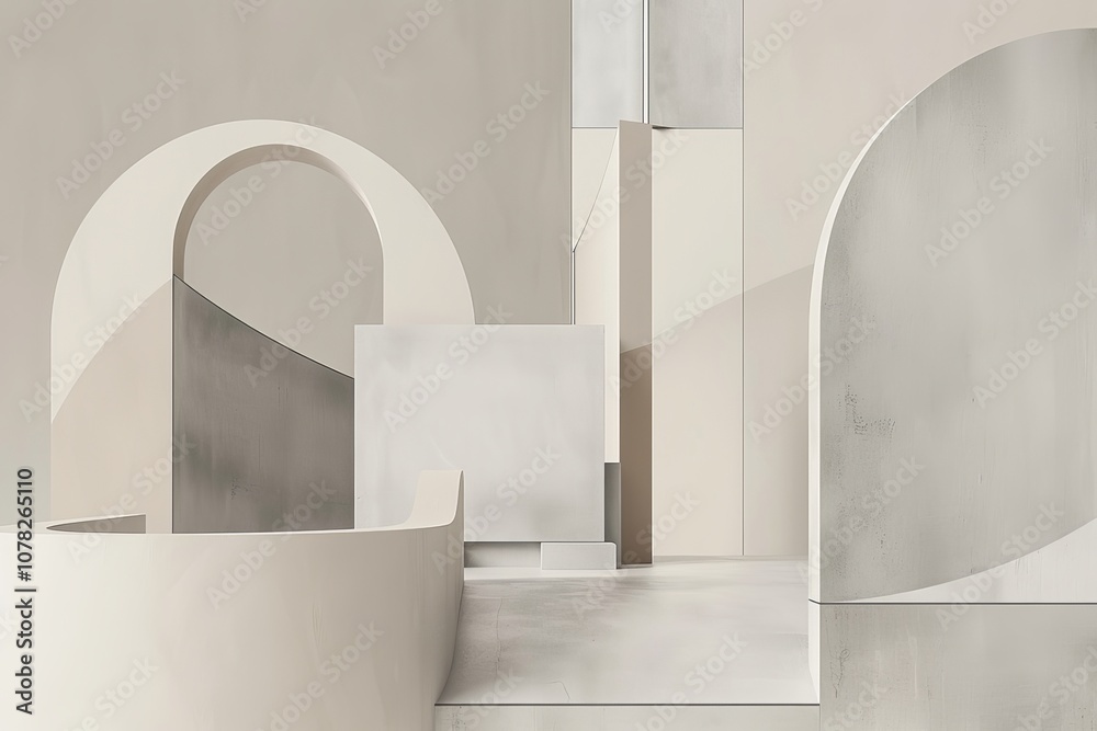 Abstract simple architectural forms in a minimalist design using gray and soft pastel tones Abstract simple architectural forms in a minimalist design using gray and soft pastel tones