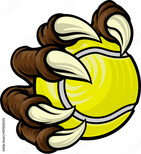 A tennis claw sports illustration of an eagle or animal monster hand holding ball