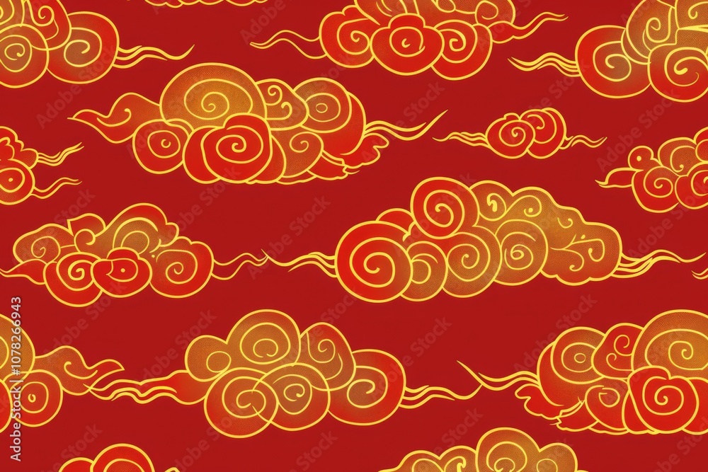 Fototapeta premium Golden Clouds on Red Background