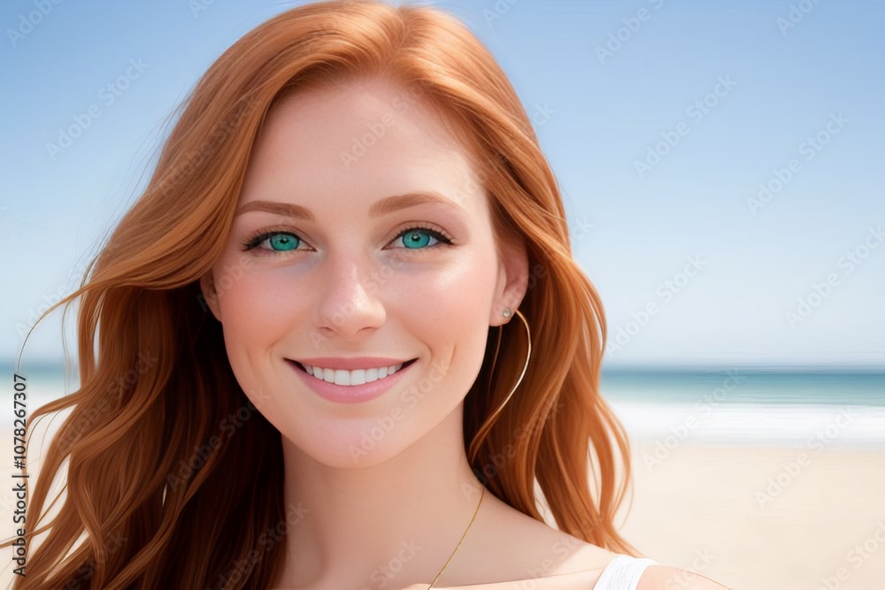 Happy woman redhead enjoying the summer vacation at the beach Happy woman redhead enjoying the summer vacation at the beach