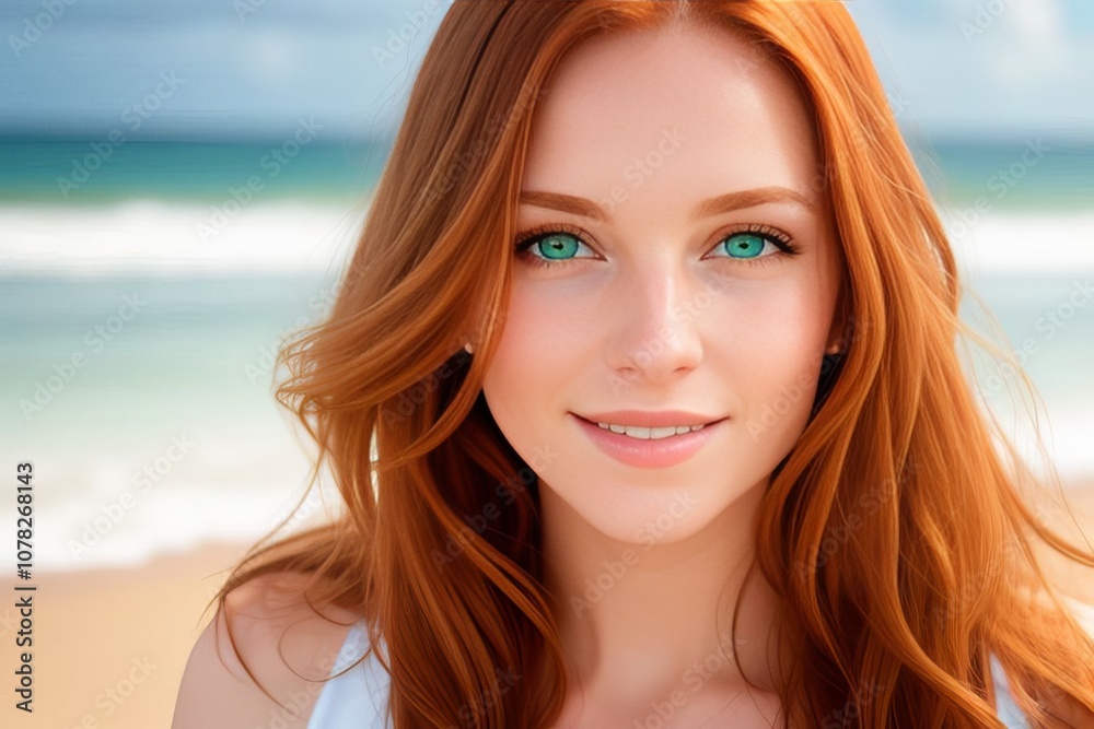 Happy woman redhead enjoying the summer vacation at the beach Happy woman redhead enjoying the summer vacation at the beach
