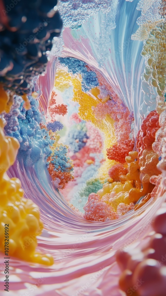 Naklejka premium Dynamic abstract imagery showcasing a mesmerizing swirl of multicolored textures, embodying creativity and vibrant energy in artistic form.