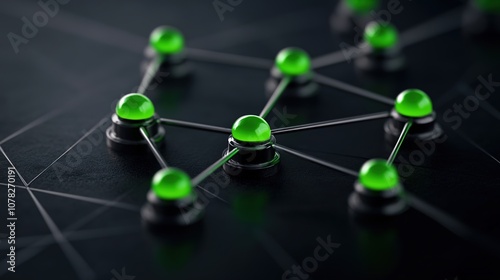 Abstract Connections Visualizing Network Design with Green Dots and Lines on Dark Background for Technology and Science Applications photo