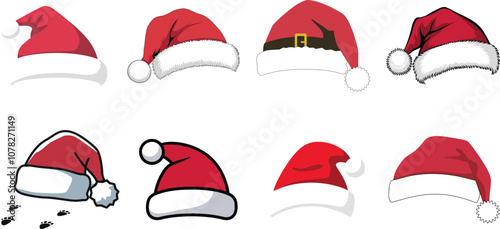 Santa Claus Hat Silhouette Set. Christmas Icon Hats.