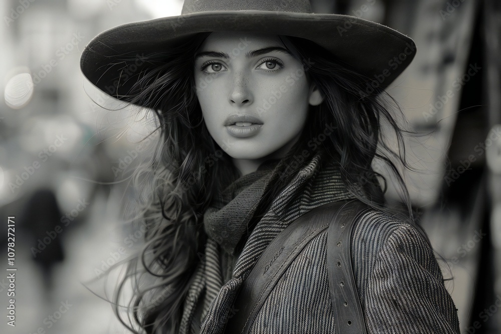Casual Woman with Hat and Bag Casual Woman with Hat and Bag