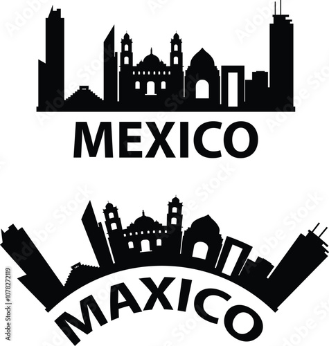 Mexico city skyline silhouette. Mexico skyline sign. Mexico landscape city design. flat style.
