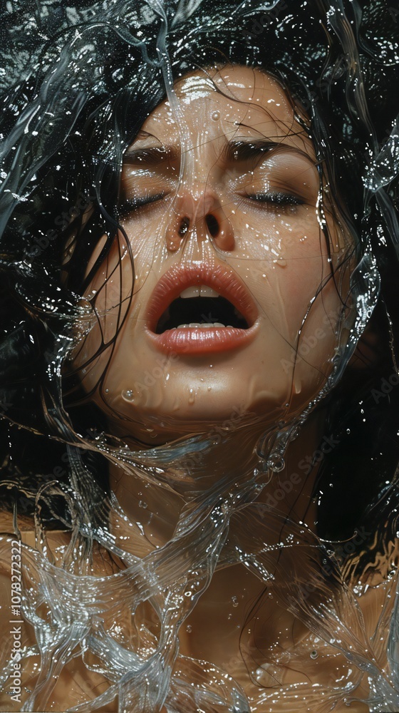 Woman Screaming Through Plastic Wrap Woman Screaming Through Plastic Wrap