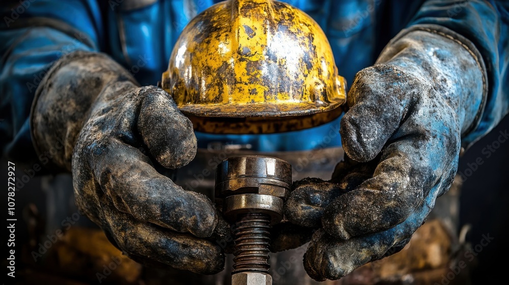 Mechanic Tightening Bolts in Industrial Setting Mechanic Tightening Bolts in Industrial Setting