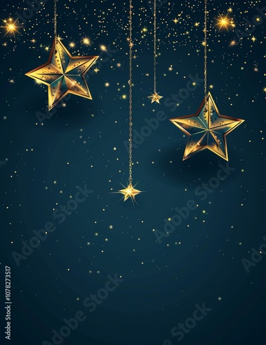 Golden Stars Hanging in Night Sky Background