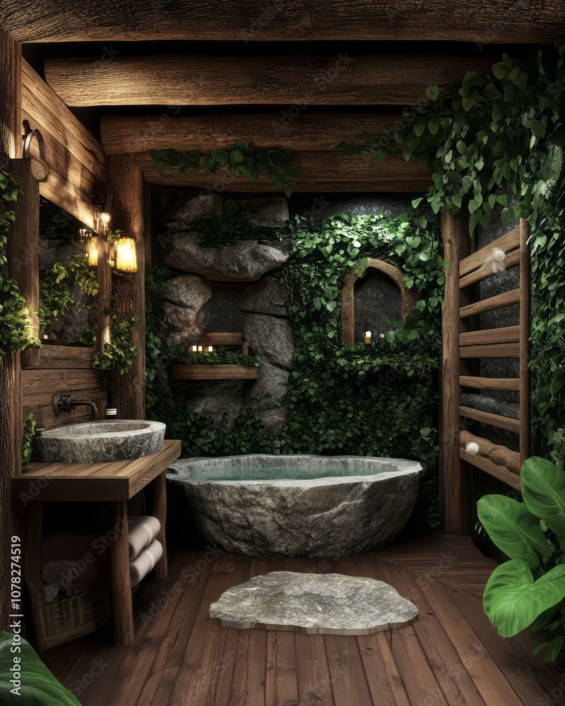 Rustic bathroom with a view of greenery 8 Rustic bathroom with a view of greenery 8