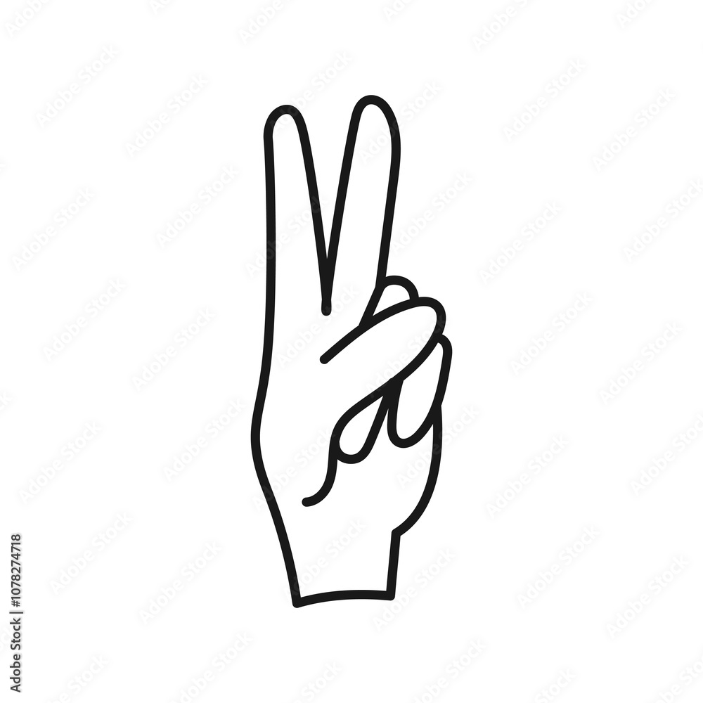 Peace Hand Sign Line Icon. Outline Gesture showing two fingers. Sketch style vector illustration Peace Hand Sign Line Icon. Outline Gesture showing two fingers. Sketch style vector illustration
