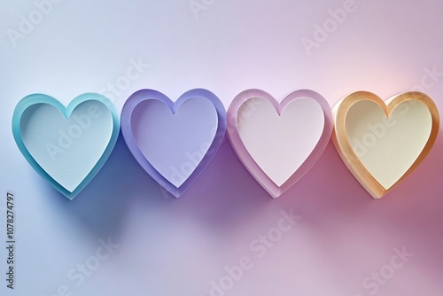Beautifully Crafted Pastel Hearts in Soft Shades Arranged on a Gentle Pink and Purple Background for Valentine’s Day and Romantic Inspirations