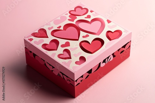 Romantic Heart-Themed Gift Box with Cut-Out Design on Soft Pink Background for Celebrating Love and Affection on Special Occasions and Holidays