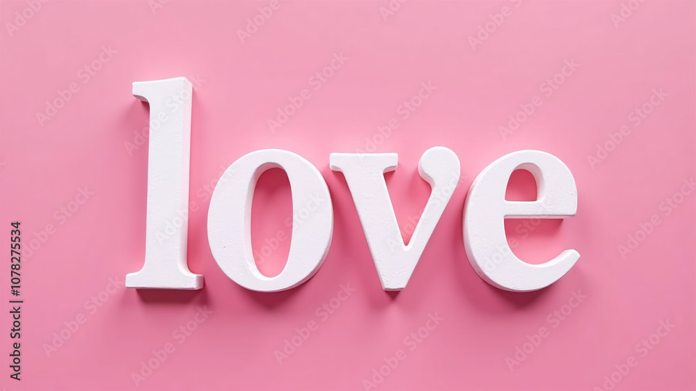 White love word on pink background. Valentines day concept. 3D Rendering White love word on pink background. Valentines day concept. 3D Rendering
