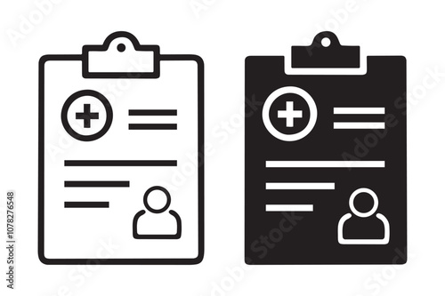 Medical Report outline and silhouette icon set. Vector illustration.