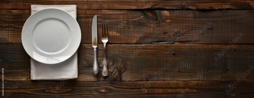 Table Setting on Rustic Wooden Background
