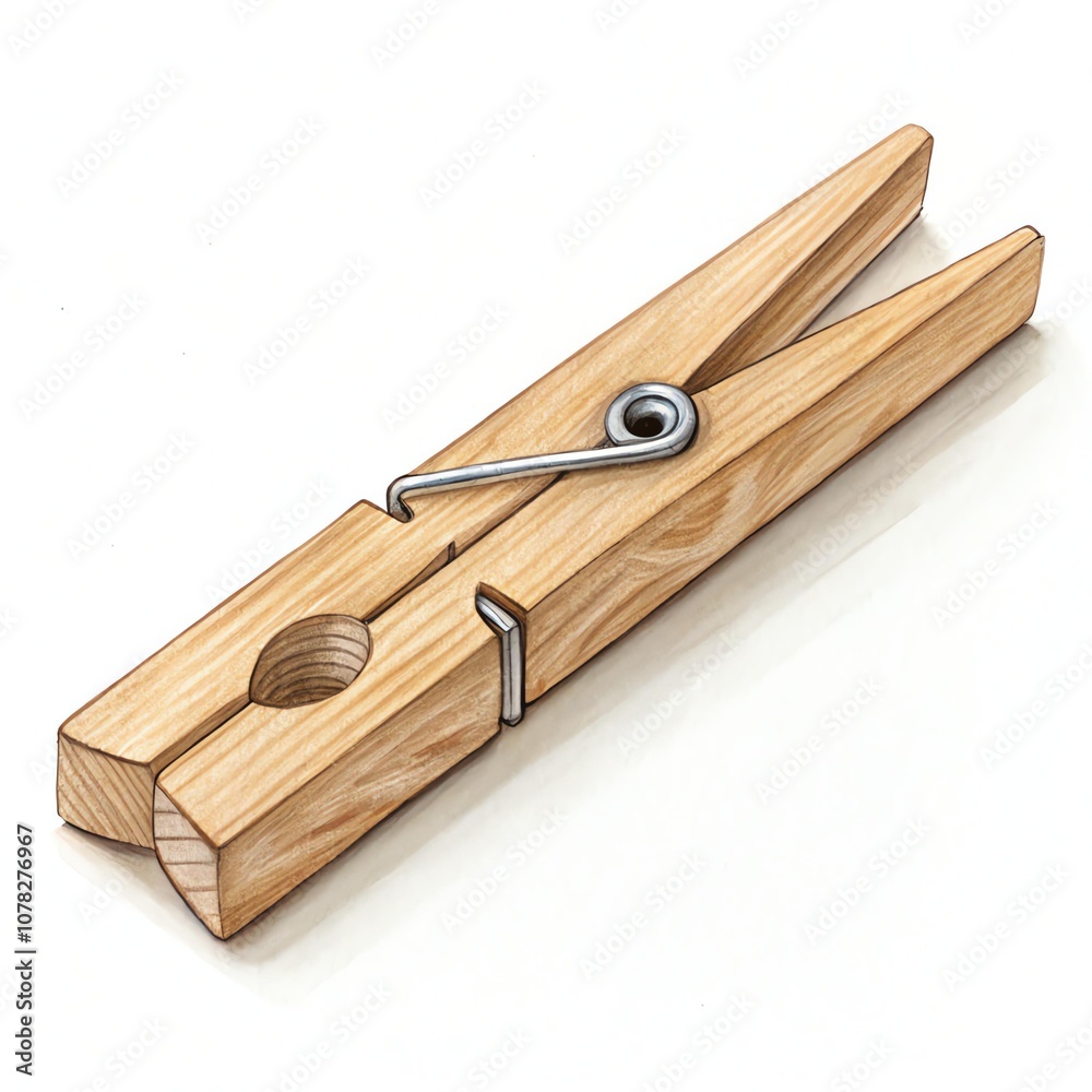 A wooden clothespin used for hanging clothes, showcasing its simple and practical design. A wooden clothespin used for hanging clothes, showcasing its simple and practical design.