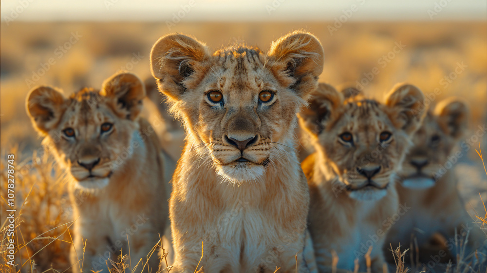 Lioness and young cubs in jungle Lioness and young cubs in jungle