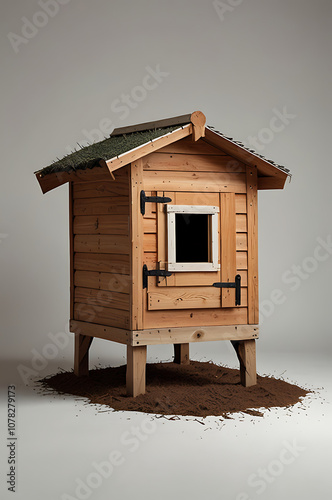 Minimalistic icon of a chicken coop symbolizing poultry farming on a white background.