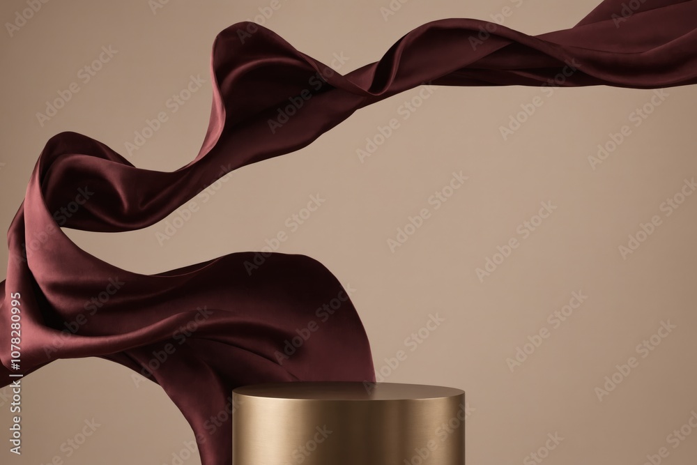 custom made wallpaper toronto digitalBurgundy silk fabric drapes over gold cylindrical podium