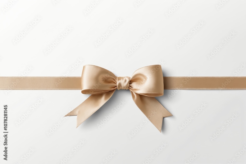 Fototapeta premium Champagne satin ribbon bow tied on white background
