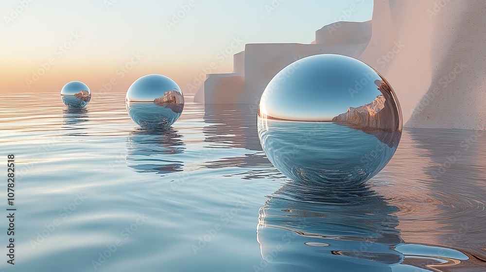 glass geometry on the water surface 3d rendering