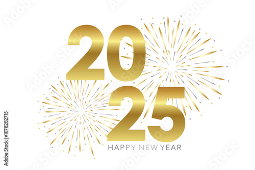 happy new year greeting card 2025 with gold and silver firework vector illustration