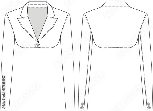 collared buttoned long sleeve cropped crop jacket template technical drawing flat sketch cad mockup fashion woman design style model 
