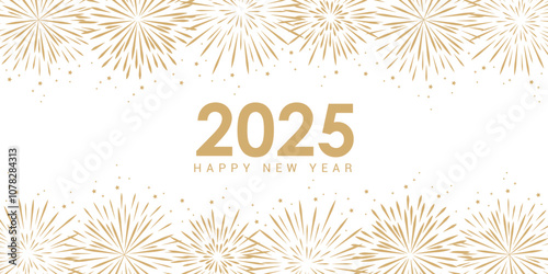 2025 happy new year fireworks celebration background isolated vector illustration