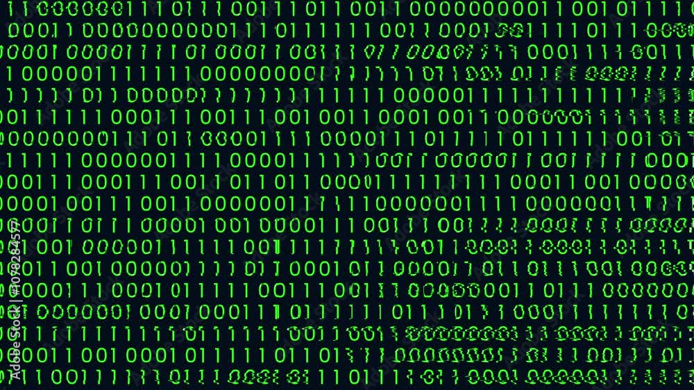 fast changing binary code - glitch effect. 4K video animation.