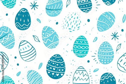 Blue Easter Eggs Pattern Isolated On White