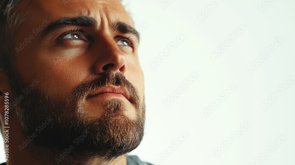 Obraz premium pensive man looking away Isolated On White with copy space