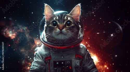 An Illustration of a Cat Astronaut in Space. Perfect for Wallpapers and Posters photo