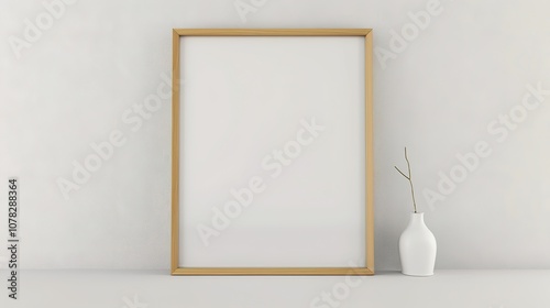 Wooden Frame on Minimalist White Wall - an elegant and modern visual. The minimalist white wall and wooden frame create a sleek and stylish scene.