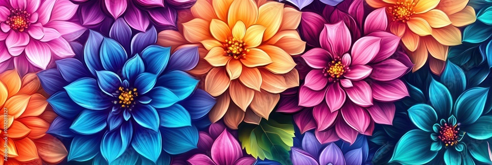 A vibrant arrangement of colorful flowers in various shapes and sizes. A vibrant arrangement of colorful flowers in various shapes and sizes.