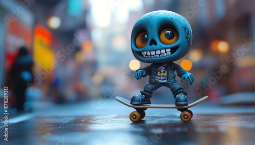 Cool Skeleton Skateboarding in the City