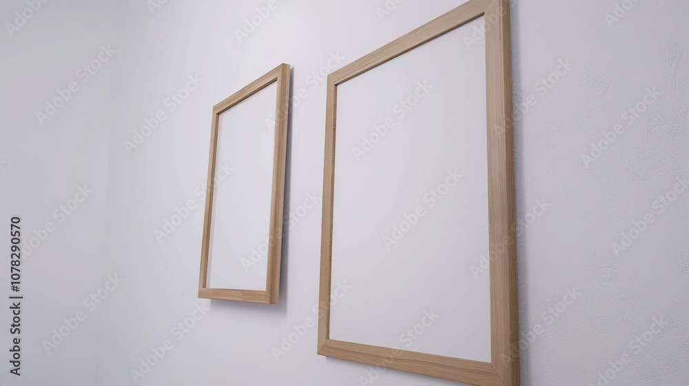 Wooden Frame on Minimalist White Wall - an elegant and modern visual. The minimalist white wall and wooden frame create a sleek and stylish scene. Wooden Frame on Minimalist White Wall - an elegant and modern visual. The minimalist white wall and wooden frame create a sleek and stylish scene.