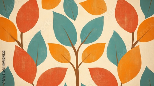 Wallpaper Mural Minimalist tropical leaf illustration with vibrant autumn colors, perfect for backgrounds, wall art, or seasonal designs. Warm and stylish vibe. Torontodigital.ca