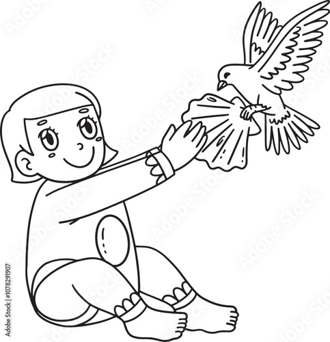 Baptism Dove Bringing Seashell to Baby Isolated 