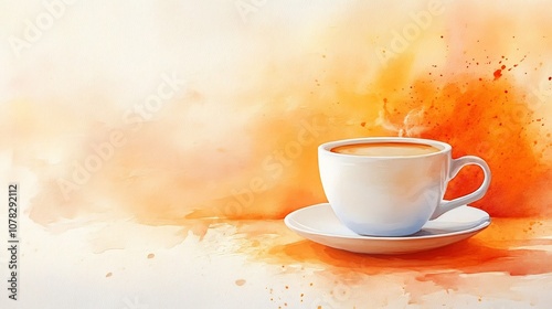 Watercolor Coffee Cup in Warm Tones with Space for Custom Text